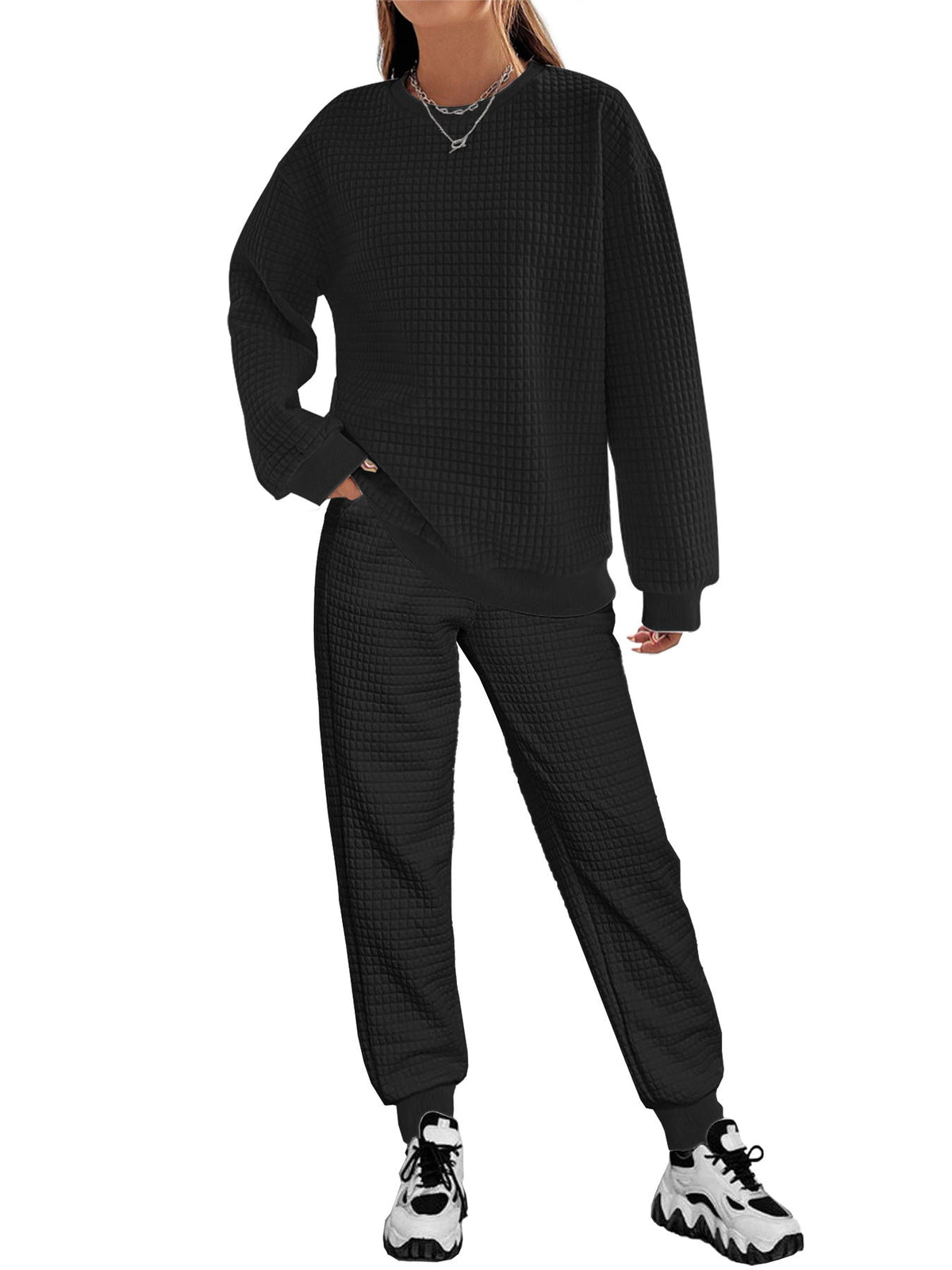 Women's Patchwork Long Sleeved Fashionable Casual Set