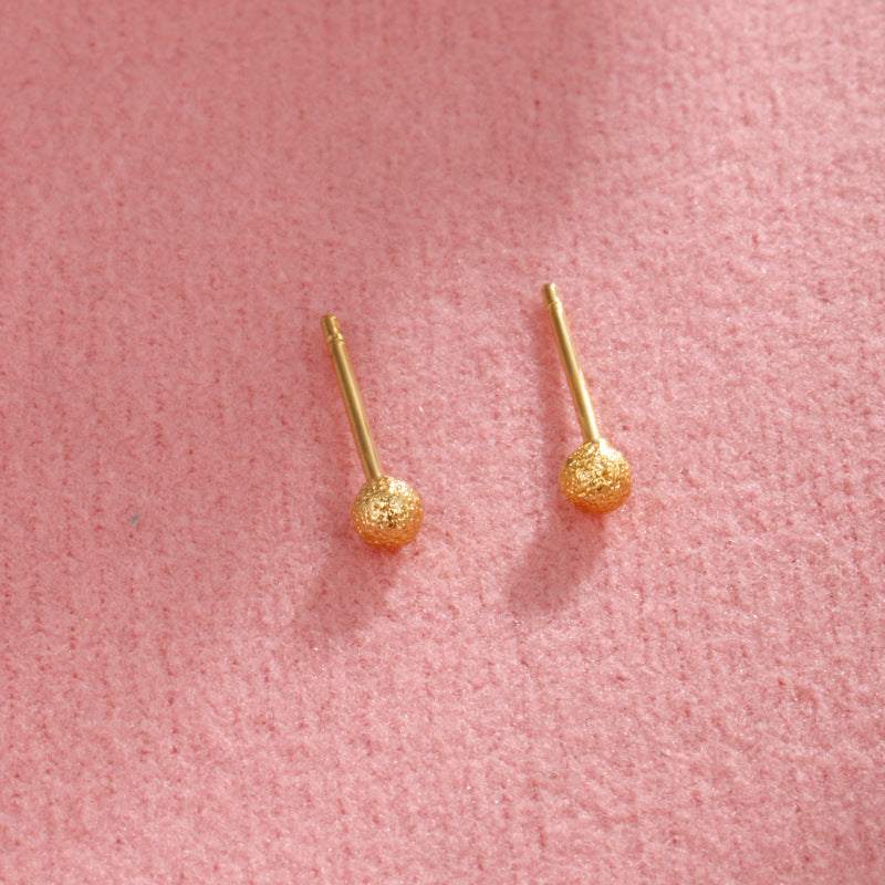 Copper-plated Gold Frosted Glossy Round Mini Ear Studs
