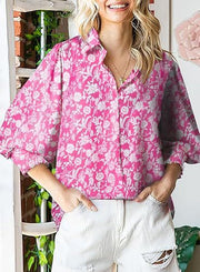 Women's Long-sleeved Printed Top Lapel