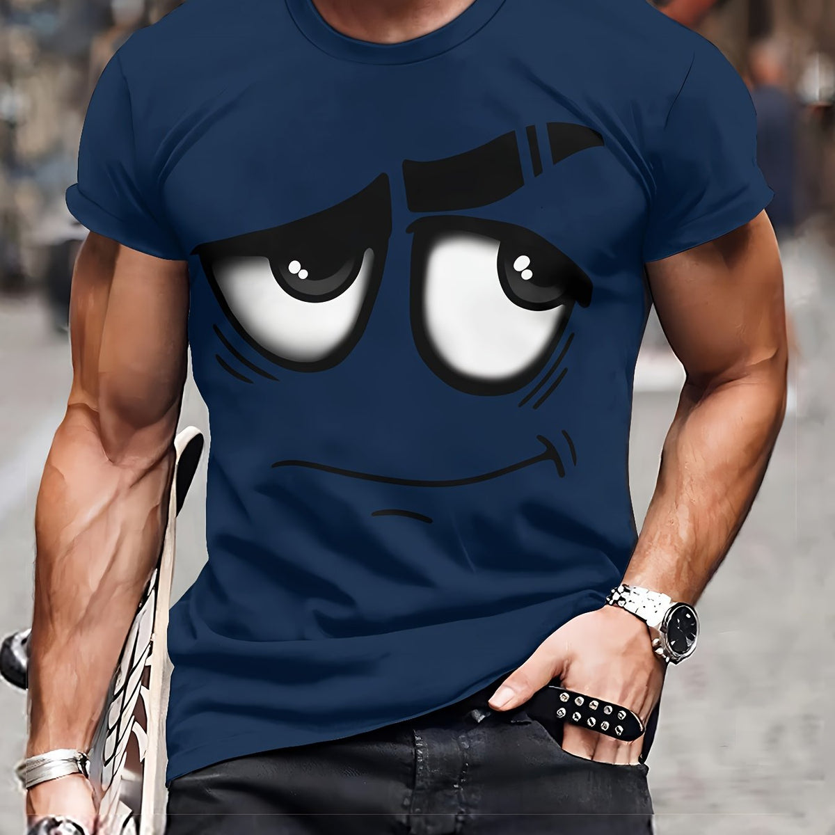 Men's 3D Novelty Graphic Tee - Casual Polyester Crew Neck T-Shirt, Machine Washable