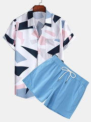 Women's 3D Digital Letter Print Short-sleeve Shirt Shorts Suit