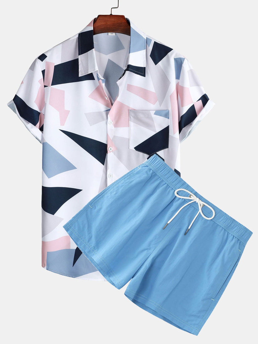 Women's 3D Digital Letter Print Short-sleeve Shirt Shorts Suit