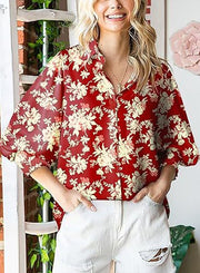 Women's Long-sleeved Printed Top Lapel