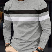Men's Striped Color Blocking Sweatshirt, Casual Trendy Long Sleeve Sports Pullover As Gift