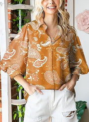 Women's Long-sleeved Printed Top Lapel