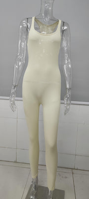 European And American Style Sleeveless Backless Waist Trimming Jumpsuit