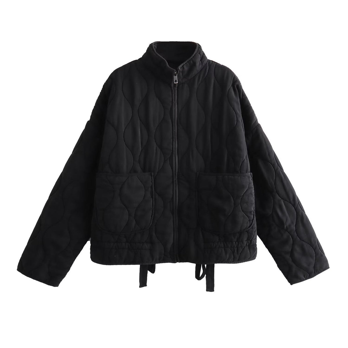 Women's Fashionable Loose Diamond Pattern Round Neck Loose Cotton Coat
