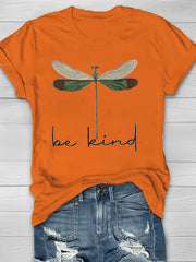 Round Neck White Loose Pullover Chic Dragonfly Short Sleeve