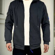 Men's Regular Fit Hoodie with Zip Pockets - Black, Polyester Blend, Long Sleeve, Casual Style