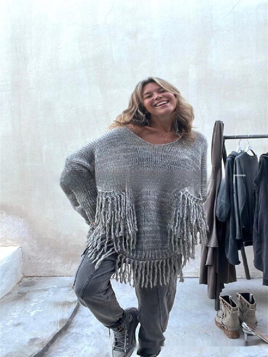 Women's Loose-fitting Tassel Knitted Sweater