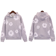 Flame Wood Cotton Puff Print Loose Velvet Padded Hooded Sweatshirt
