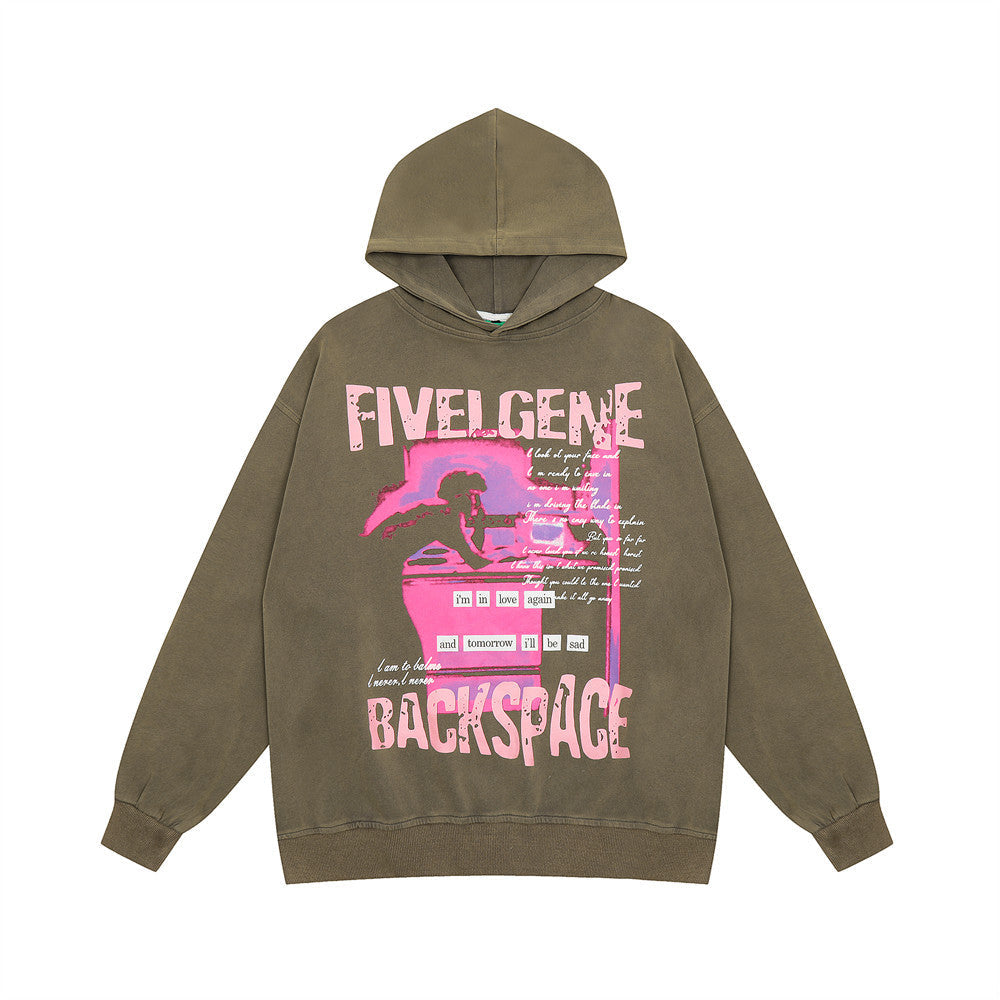 Men's Printed Washed Hooded Sweater
