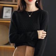 Pure Wool Sweater Women's Round Neck Pullover Loose