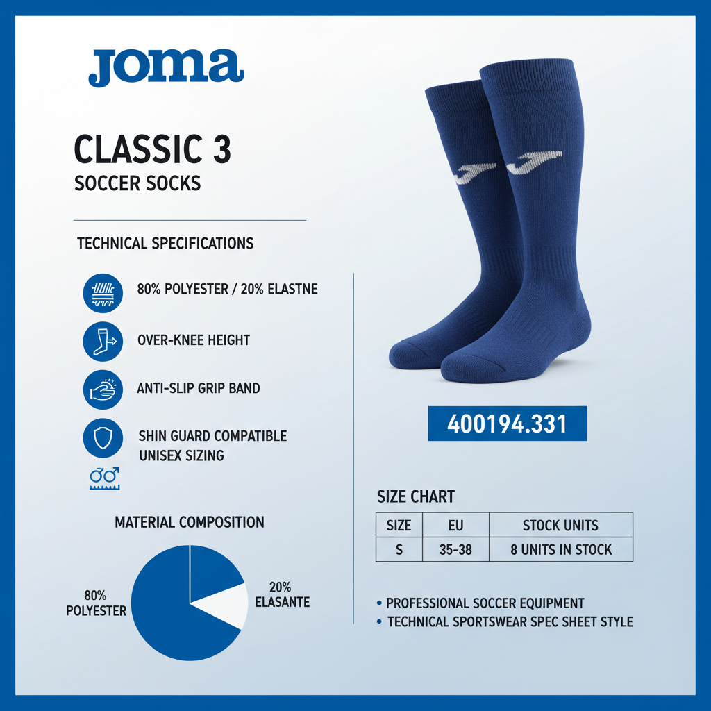 Joma Classic 3 400194.331 Unisex Blu - Calze Calcio