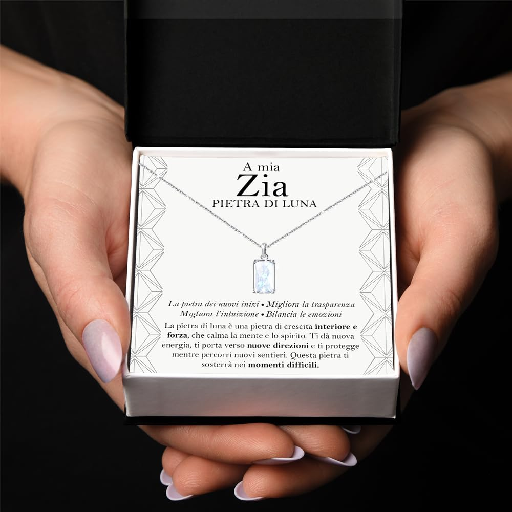 Collana Pietra di Luna Rettangolare in Argento Sterling 925 - A mia Zia