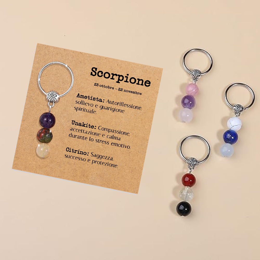 Portachiavi Con Cristalli Naturali Curativi - Segni Zodiacali - Scorpione