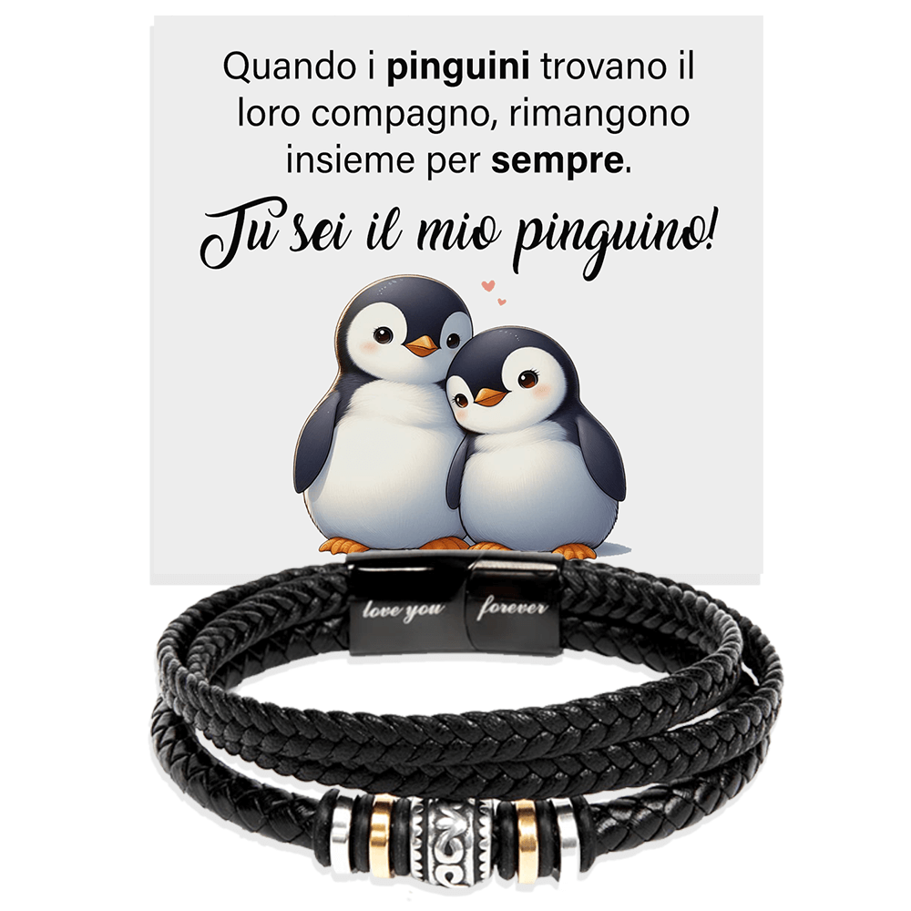 Bracciale Pelle Intrecciata - Pinguino