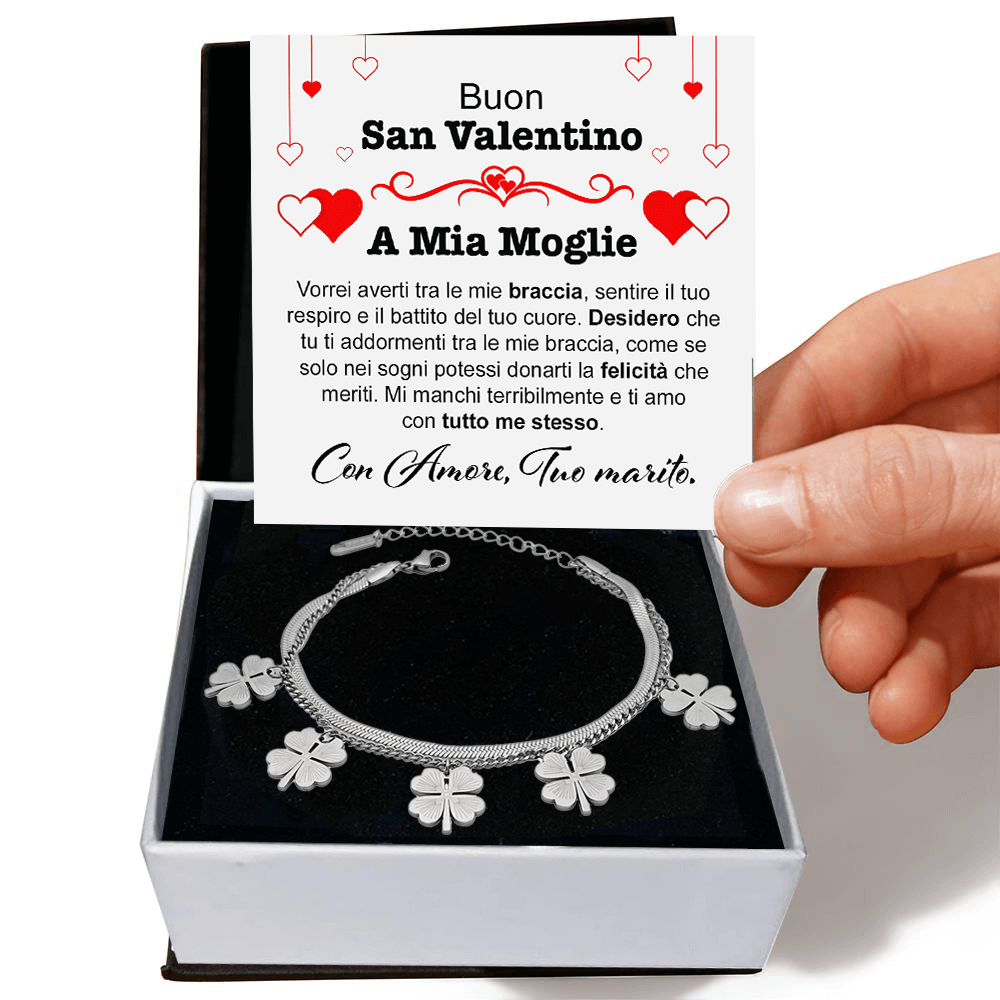 Bracciale Quadrifoglio - A mia Moglie Buon San Valentino