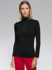 T-shirt LS Half Zip Donna Nera